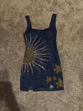 Windsor Navy Mini Dress with Gold & Silver Sunburst Embellishments